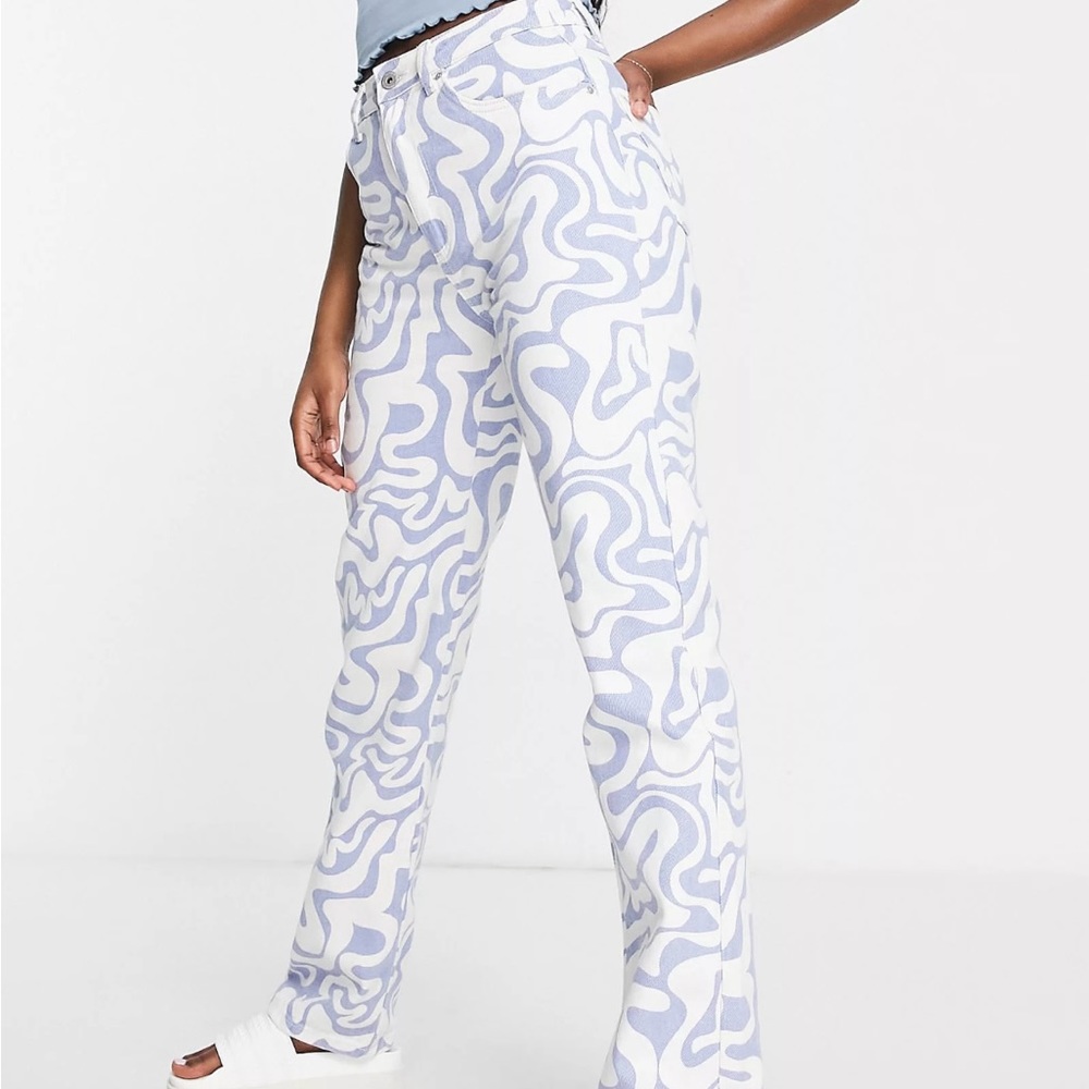 Cotton On Mom Jeans with Blue Swirl Print NWT